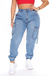 Stayin' Ready Stretch Cargo Denim Joggers - Medium Blue Wash Ins Street